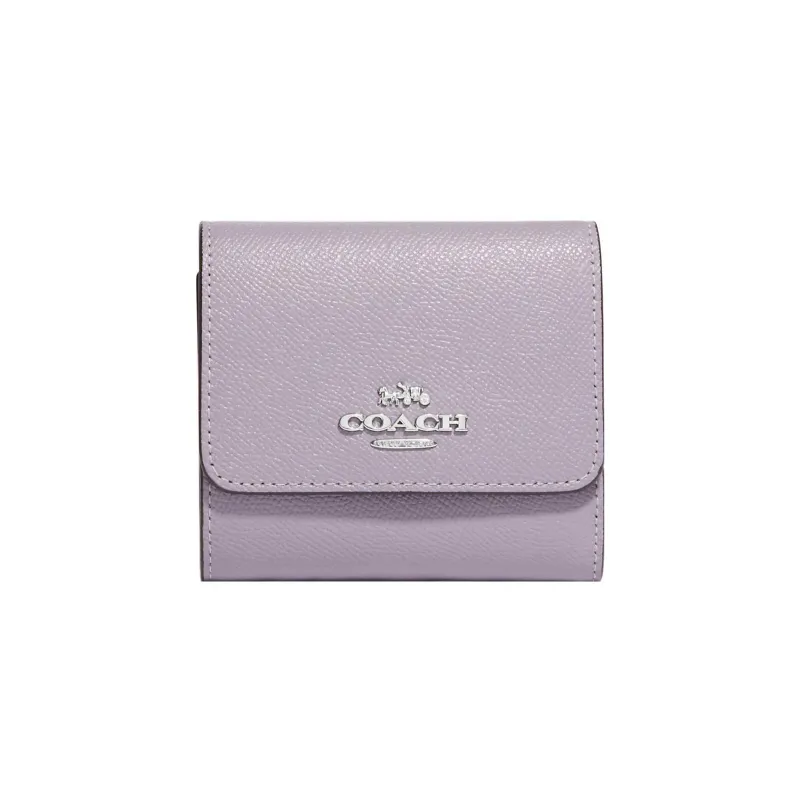 COACH Trifold Wallet Cross-Stitch Leather Coin Purses Wallets Women's Taro Purple-0