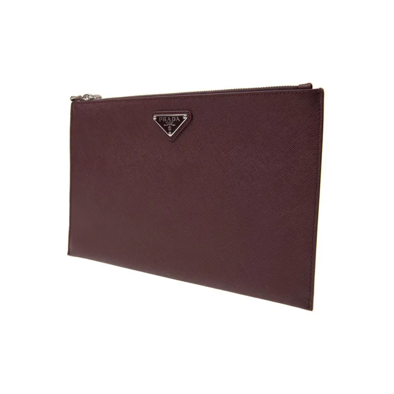 PRADA Cow Leather Clutch Regular Men's Deep Red-2