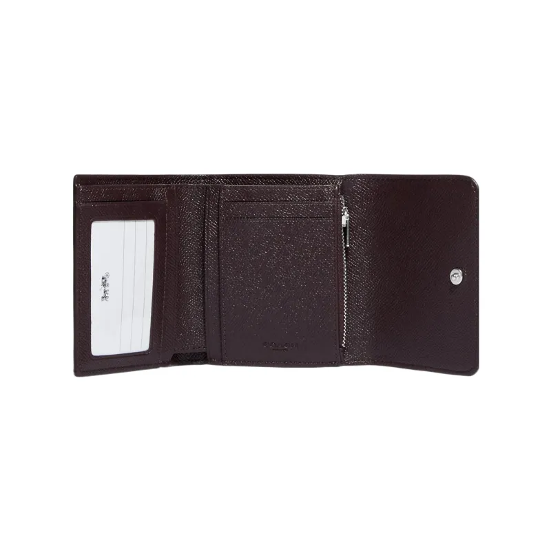 COACH Trifold Wallet Cross-Stitch Leather Coin Purses Wallets Women's Taro Purple-1