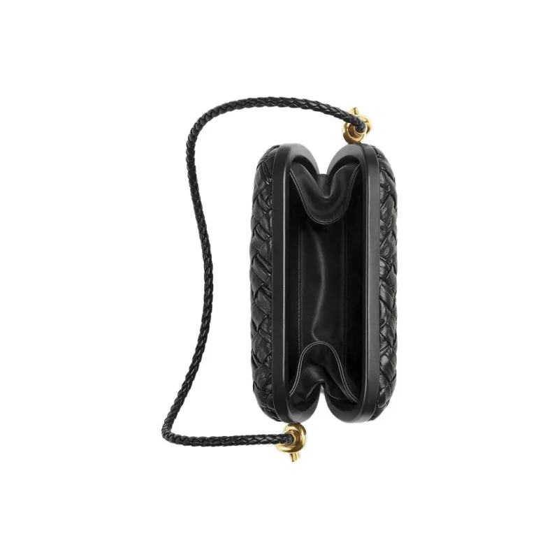 Bottega Veneta Knot Foulard Intrecciato Minaudiere On Strap Black-4