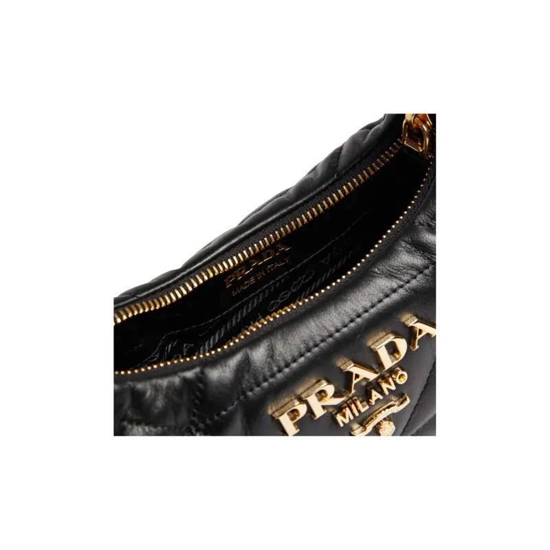 PRADA Soft Sheepskin Leather Handbag Large Size Women's Black-3