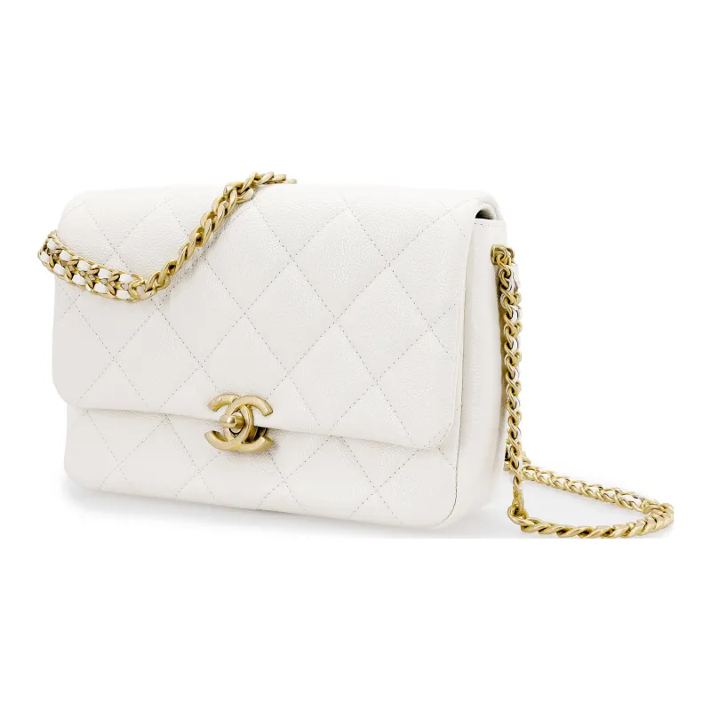 CHANEL Grained Calfskin Shoulder Bag, Crossbody Bag Women's White-1