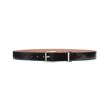 FENDI Double Ring Design Calfskin Leather Belts Men's Black Width: 3cm