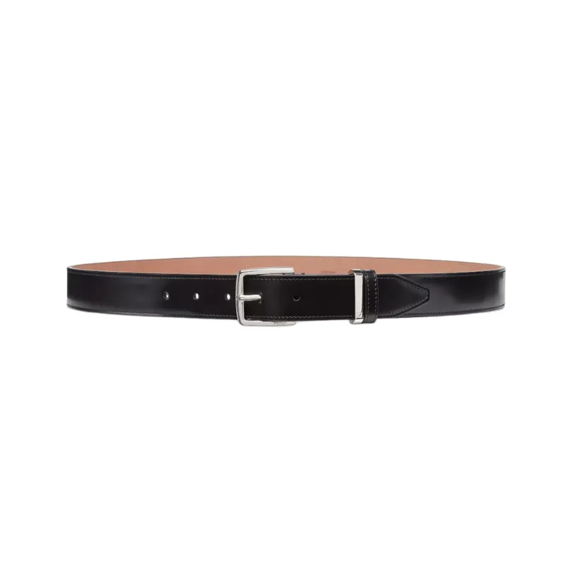 FENDI Double Ring Design Calfskin Leather Belts Men's Black Width: 3cm-0