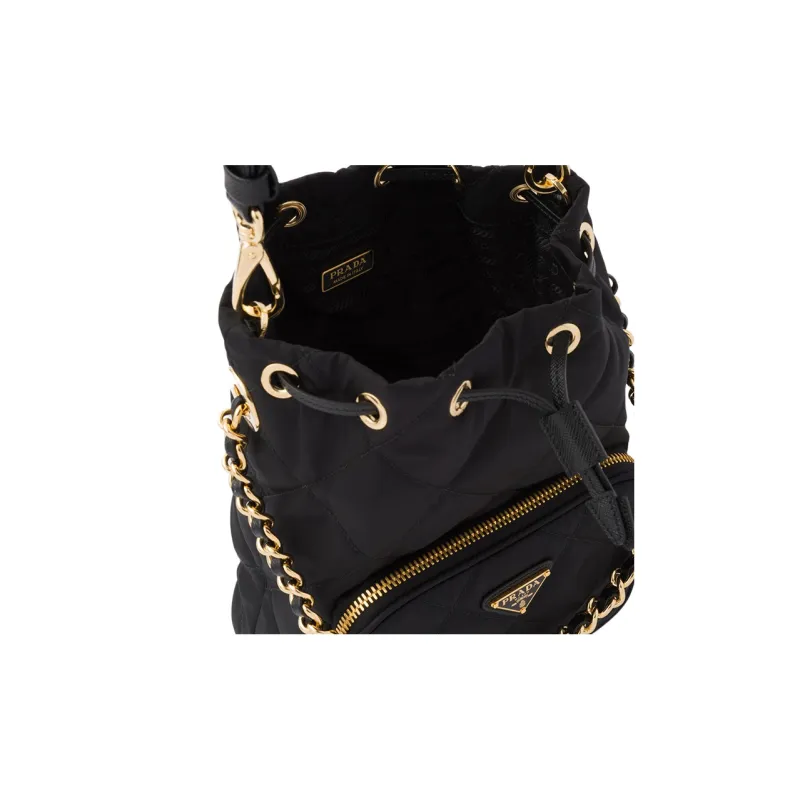 PRADA Recycled Nylon Bucket Bag, Portable Crossbody Bag, Shoulder Bag Regular Women's Black-3
