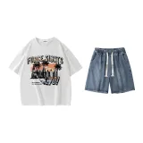 Set (White Tops+Dark Blue Shorts)