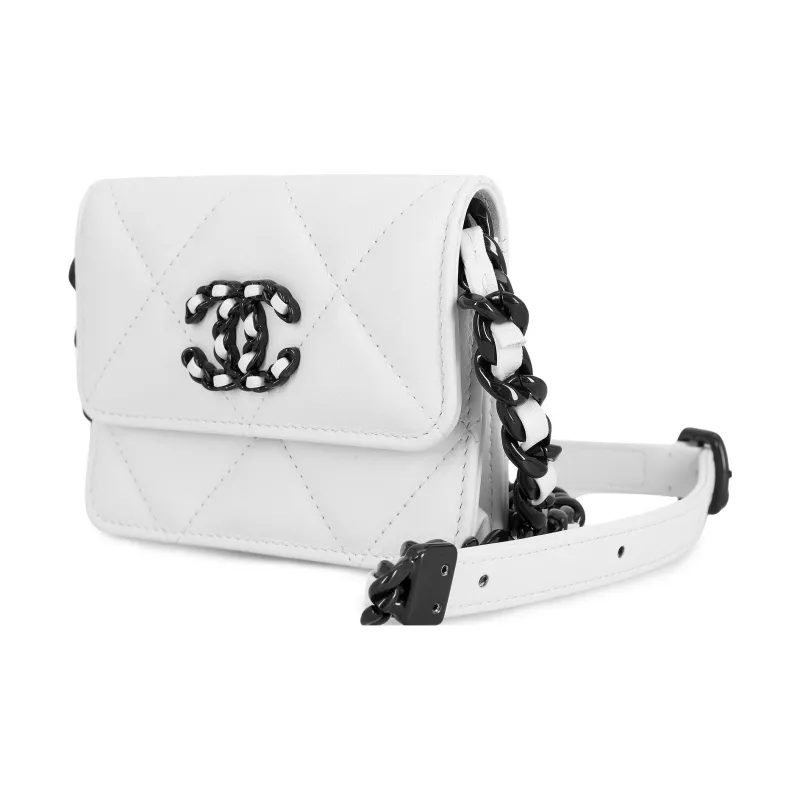 CHANEL 19Bag Lambskin Crossbody Bag, Shoulder Bag, Card Holder, Coin Purse Women's White/Black-1