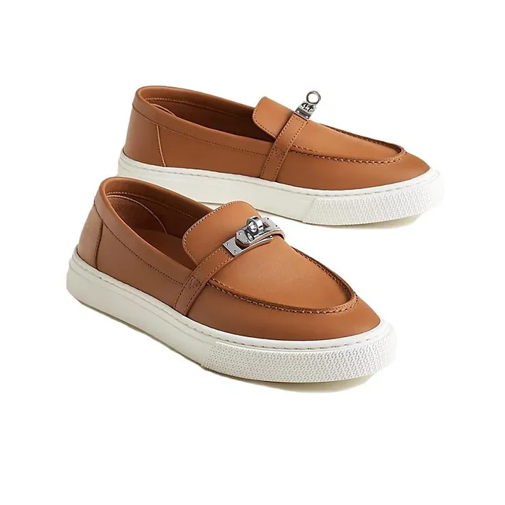 HERMES Calfskin Women's Casual Shoes Women's Khaki, Black-3