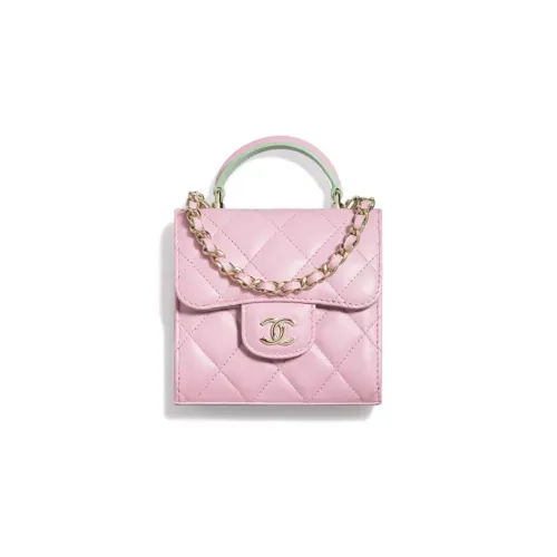 CHANEL Sheepskin One Shoulder Crossbody Clutches Women's Pink/Green