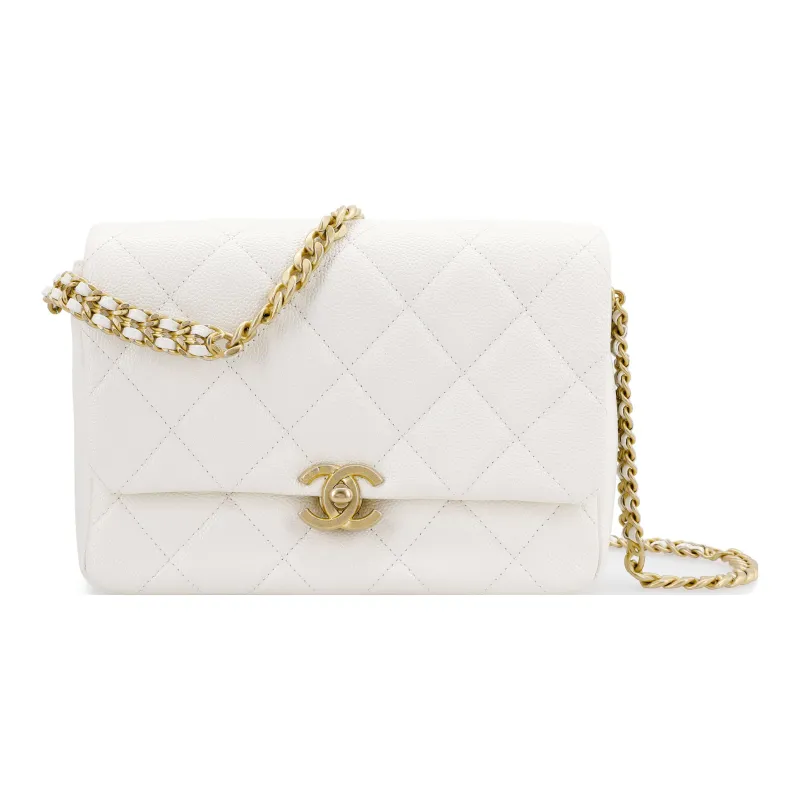 CHANEL Grained Calfskin Shoulder Bag, Crossbody Bag Women's White-0
