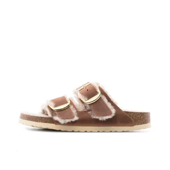 Birkenstock Arizona Big Buckle Shearling Oiled Leather Narrow Fit 'Cognac' Women's