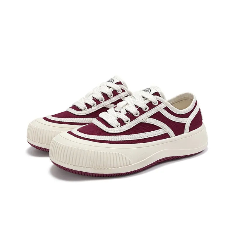 Feiyue Anti-Slip Wear-Resistant Low-Top Platform Cookie Shoes Canvas Shoes Women's Burgundy-3