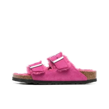 Birkenstock Arizona Shearling Suede Leather Narrow Fit Sandals 'Fuchsia Tulip' Women's