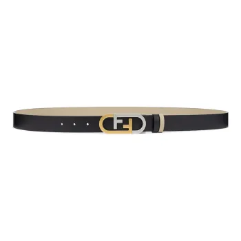FENDI FF Letter Decoration Logo Smooth Buckle Leather Belts Men's Black Width: 3cm