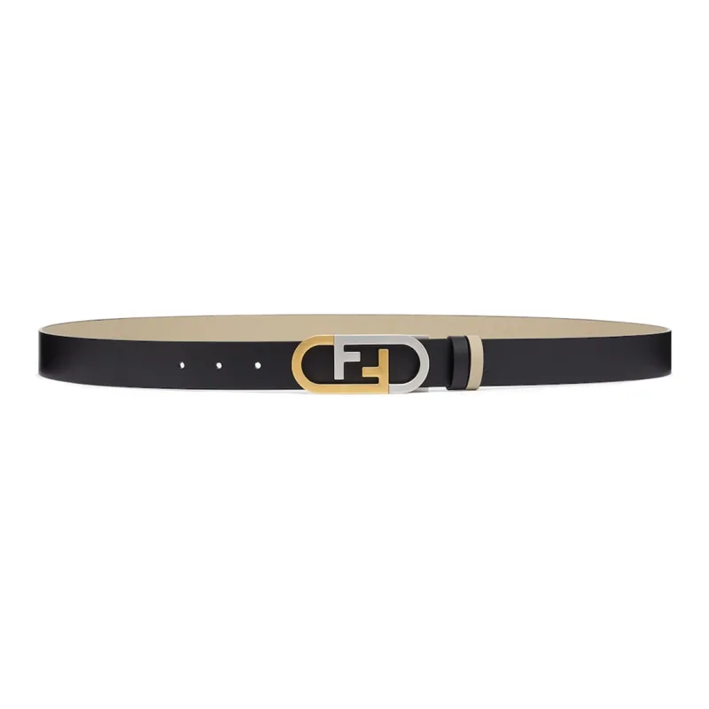 FENDI FF Letter Decoration Logo Smooth Buckle Leather Belts Men's Black Width: 3cm-0