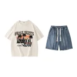 Set (Apricot Tops+Dark Blue Shorts)