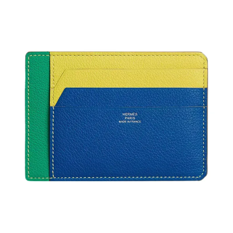 HERMES City Evercolor Calfskin Card Holder Regular Women's Royal Blue/Lime/Mint-0