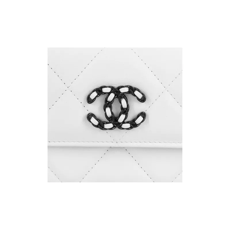 CHANEL 19Bag Lambskin Crossbody Bag, Shoulder Bag, Card Holder, Coin Purse Women's White/Black-3