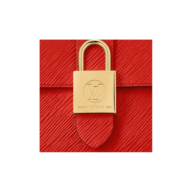 LOUIS VUITTON Locky Grained Cow Leather Portable Crossbody Bag Shoulder Bag Women's Red-4