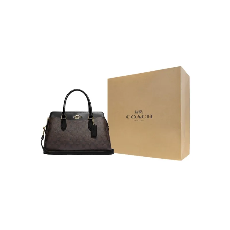 COACH Darcie Signature Coated Canvas And Smooth Leather Handbag Regular Women's Black-4