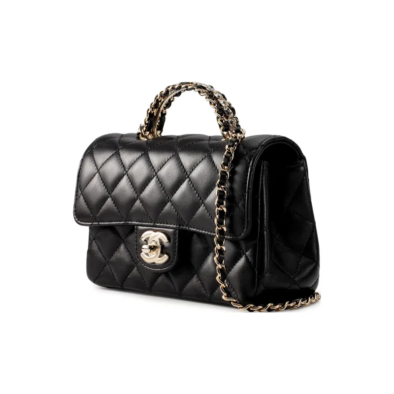 CHANEL Lambskin Chain Bag, Shoulder Bag, Crossbody Bag Mini Women's Black-1