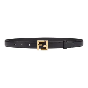 FENDI Chain Detail Smooth Buckle Leather Belts Women's Black Width 3.5cm
