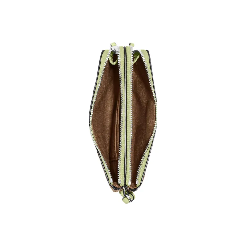COACH Double Zip Wallet Canvas Wrist Pouch Coin Purse Wallet Women's Brown-1