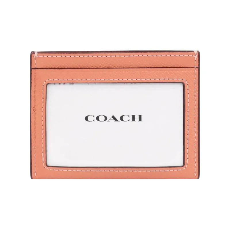 COACH Card Case Cross Grain Leather Card Holder Mini Women's Light Coral-2