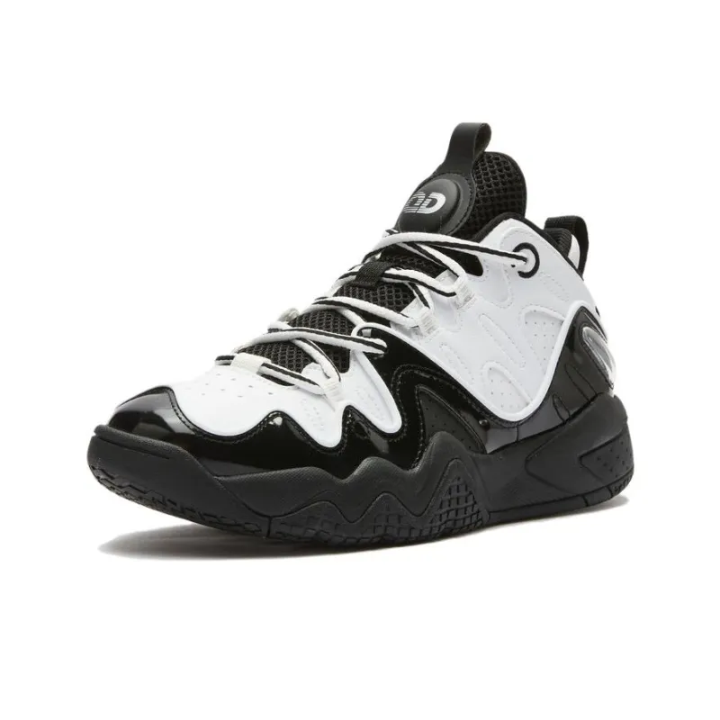 QIAODAN Impact Resistant Lightweight Mid Top Basketball Shoes Women's Black White-1
