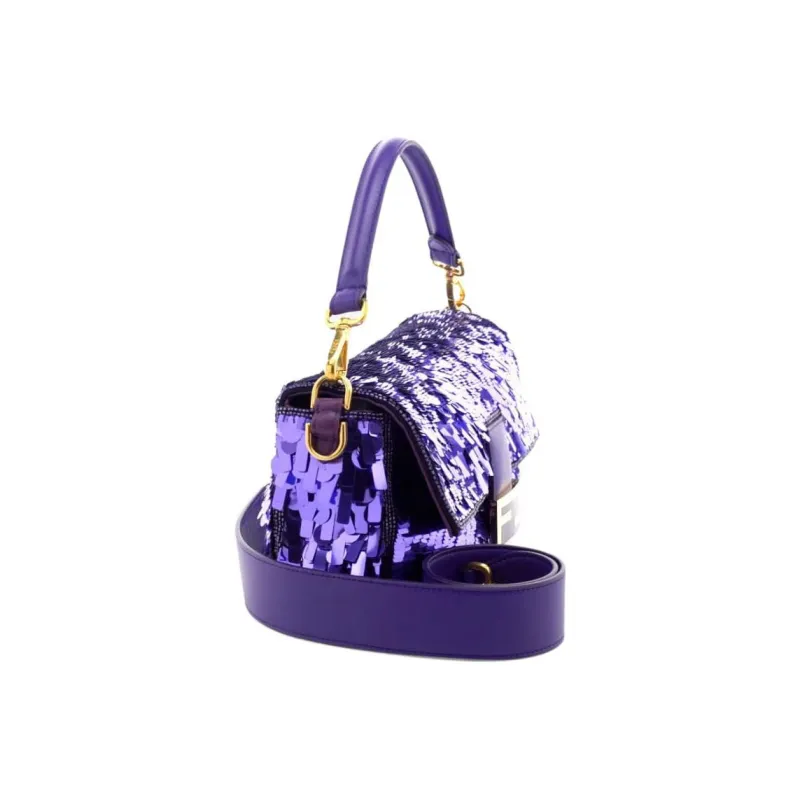 FENDI Baguette Sheepskin Portable Crossbody Bag, Shoulder Bag Medium Size Women's Purple-3