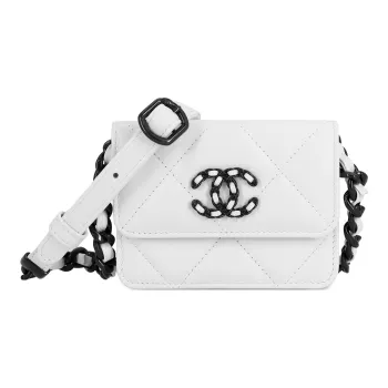 CHANEL 19Bag Lambskin Crossbody Bag, Shoulder Bag, Card Holder, Coin Purse Women's White/Black