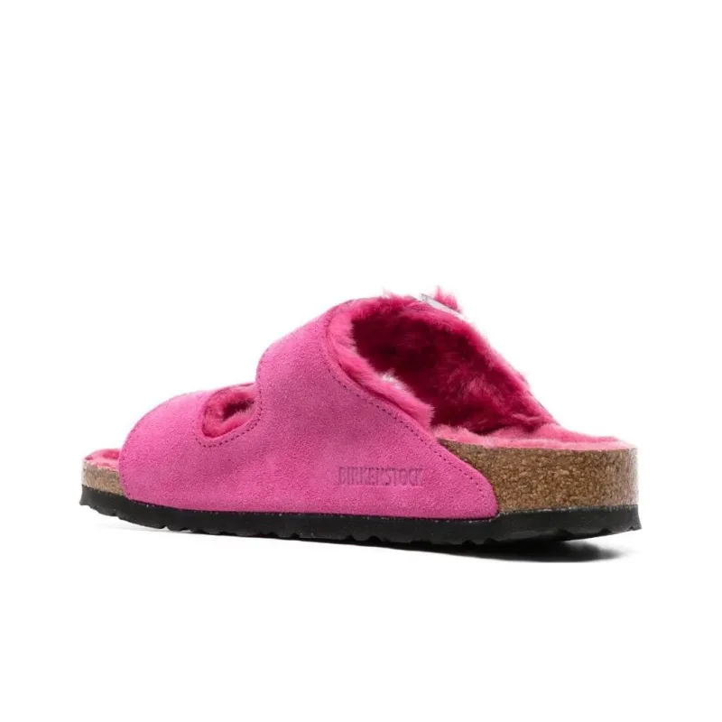 Birkenstock Arizona Shearling Suede Leather Narrow Fit Sandals 'Fuchsia Tulip' Women's-3
