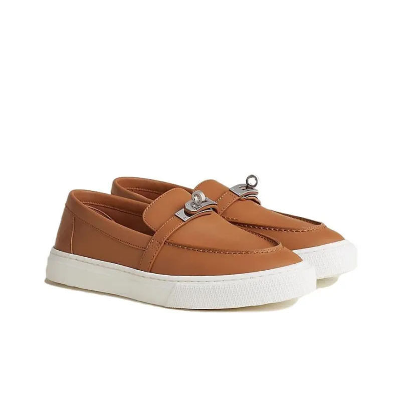 HERMES Calfskin Women's Casual Shoes Women's Khaki, Black-2