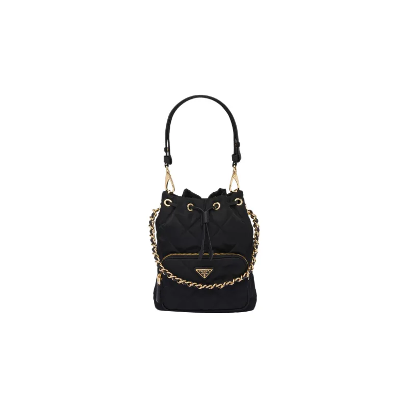 PRADA Recycled Nylon Bucket Bag, Portable Crossbody Bag, Shoulder Bag Regular Women's Black-0