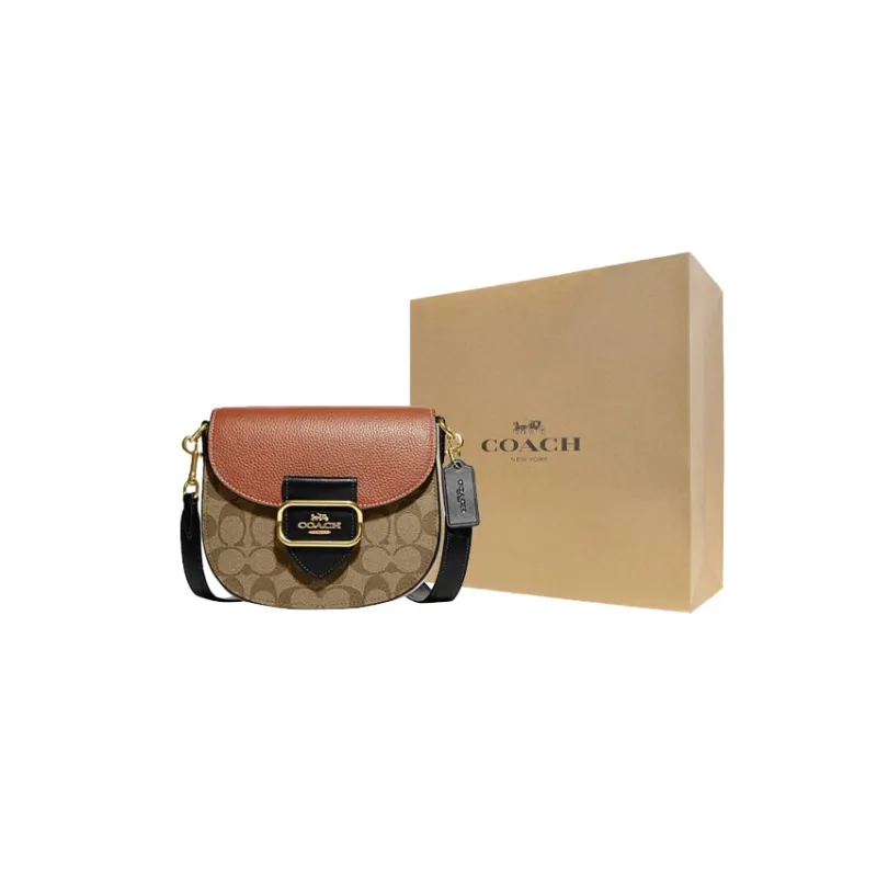 COACH Cow Leather Saddle Bag, Crossbody Bag, Shoulder Bag Small Size Women's Brown & Rusty-8