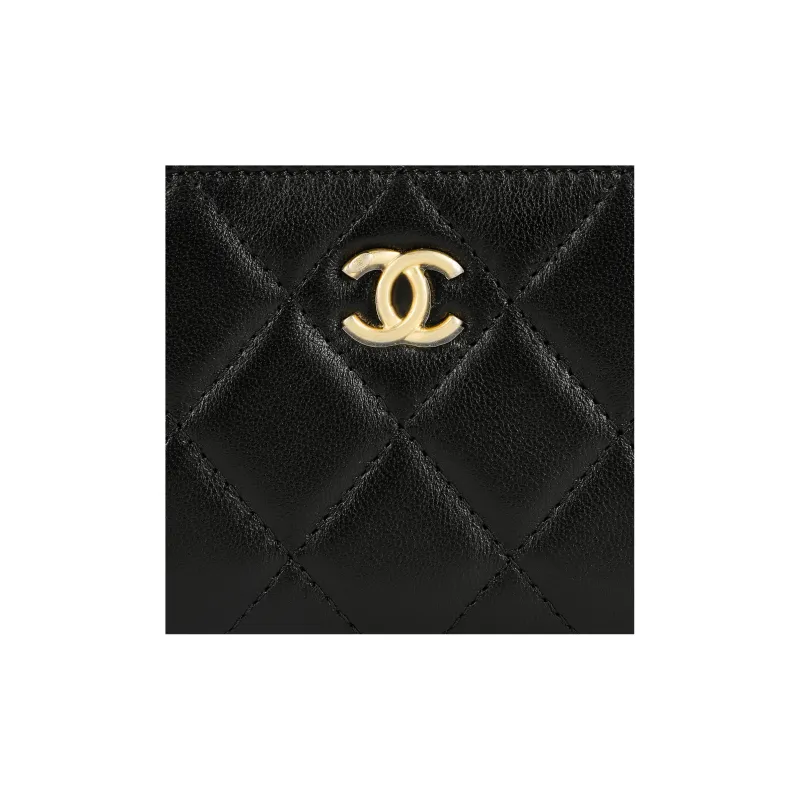 CHANEL Little Golden Ball Lambskin Card Holder, Coin Purse Mini Women's Black-5