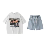 Set (White Tops+Light Blue Shorts)