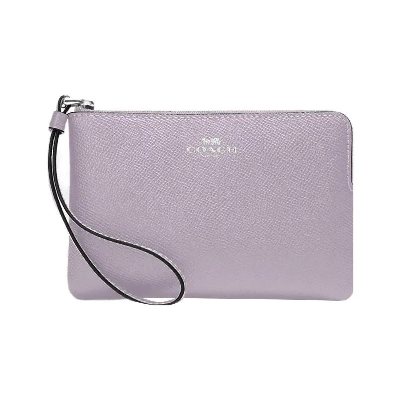 COACH Corner Zip Cross-Stitch Leather Wrist Wallets Clutches Small Size Women's Purple-0