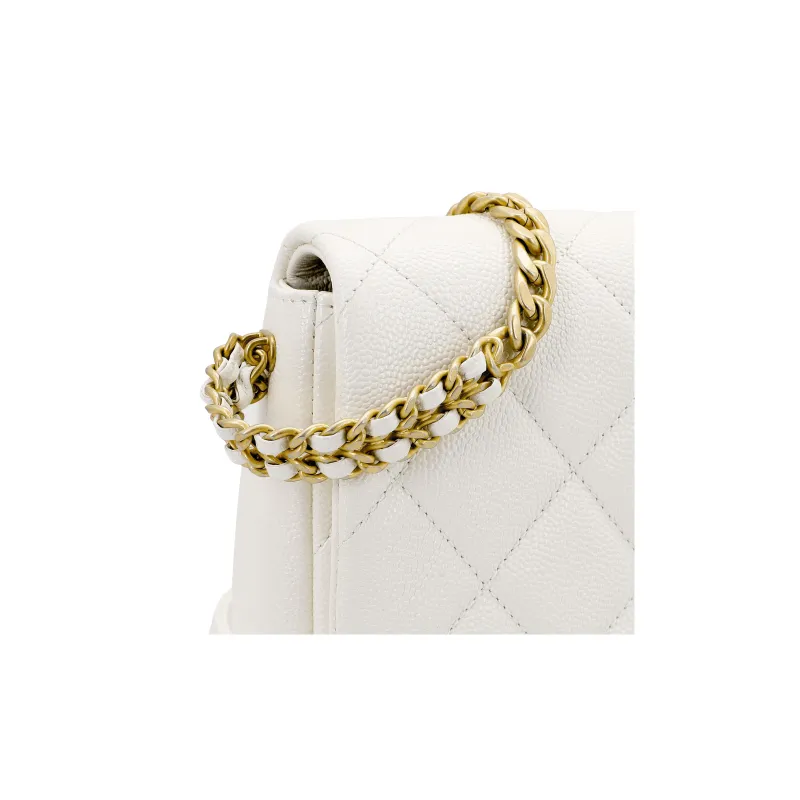 CHANEL Grained Calfskin Shoulder Bag, Crossbody Bag Women's White-3