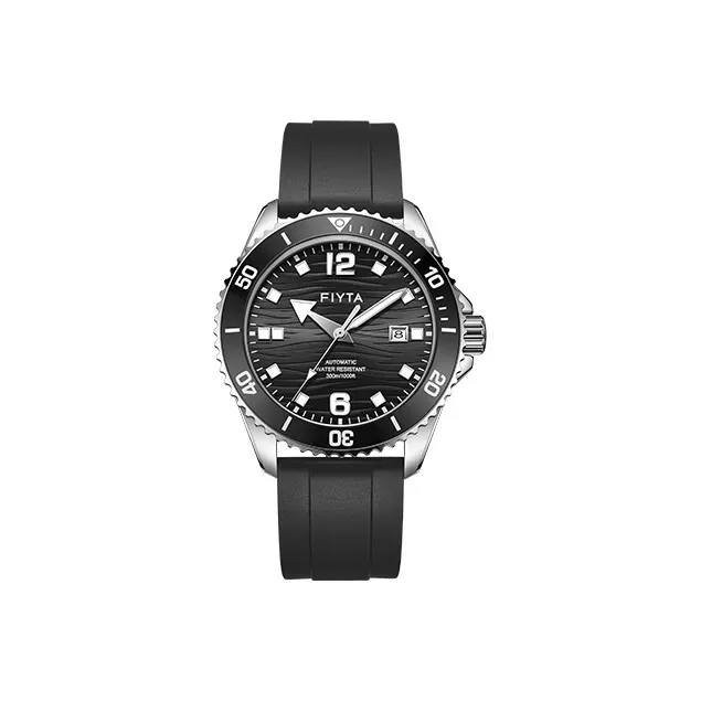 Fiyta Far Ocean Collection Automatic Mechanical Movement Silicone Strap Watch Men's Watches Black Dial-0