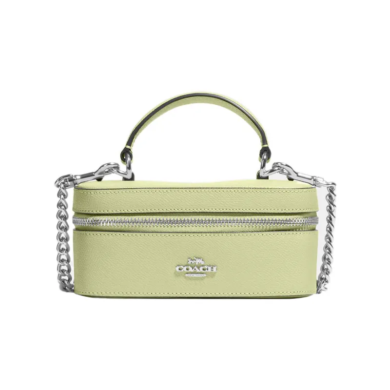 COACH Cross Grain Leather Box Bag, Handbag, Shoulder Bag, Crossbody Bag Trumpets Women's Grass Green-0