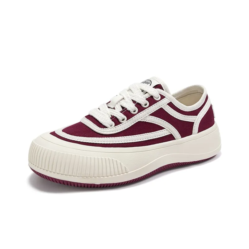 Feiyue Anti-Slip Wear-Resistant Low-Top Platform Cookie Shoes Canvas Shoes Women's Burgundy-2