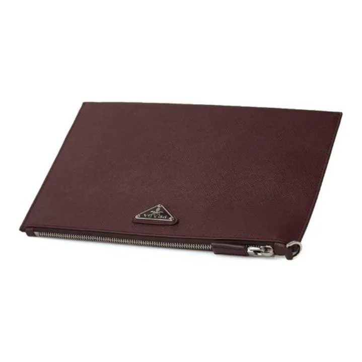 PRADA Cow Leather Clutch Regular Men's Deep Red-4