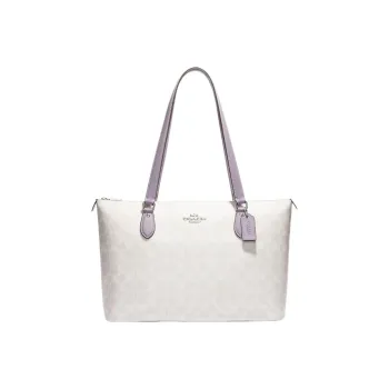 COACH Gallery Canvas With Leather Tote Bag Shopping Bag Handbag Shoulder Bag Women's Ivory White & Purple