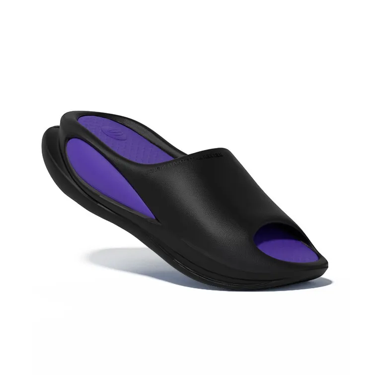 CHIKOKU Slide Slippers Unisex Black Upper Purple Sole/White Outer Black Base/Green Base With Blue Pattern/Pink Base With Purple Pattern/Titanium Black-1