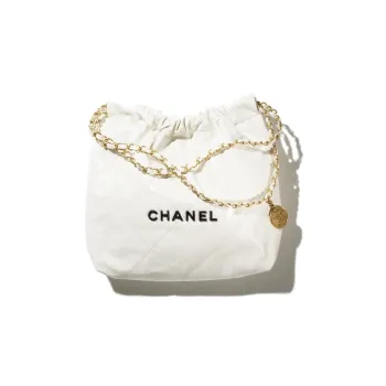 CHANEL Calfskin Trash Bag Portable Crossbody Bag Shoulder Bag Women's White
