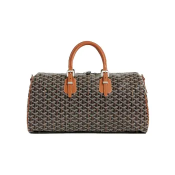 GOYARD Boston Canvas With Leather Portable Crossbody Bag, Travel Bag Medium Size Unisex Brown