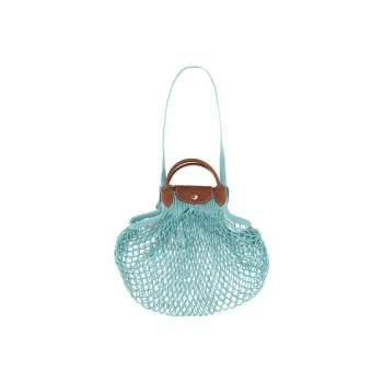 LONGCHAMP Le Pliage Filet Cotton With Cow Leather Shoulder Bag Crossbody Bag Handbag Women's Lagoon Blue