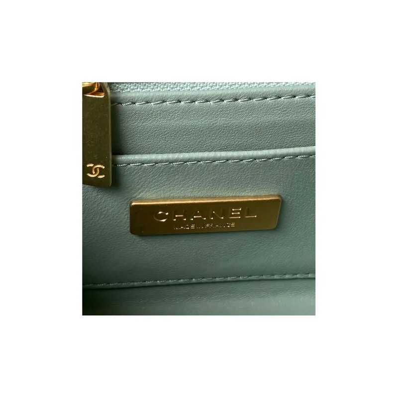CHANEL Lambskin With Tweed Portable One Shoulder Crossbody Makeup Bag Trumpets Women's Light Blue Green-5