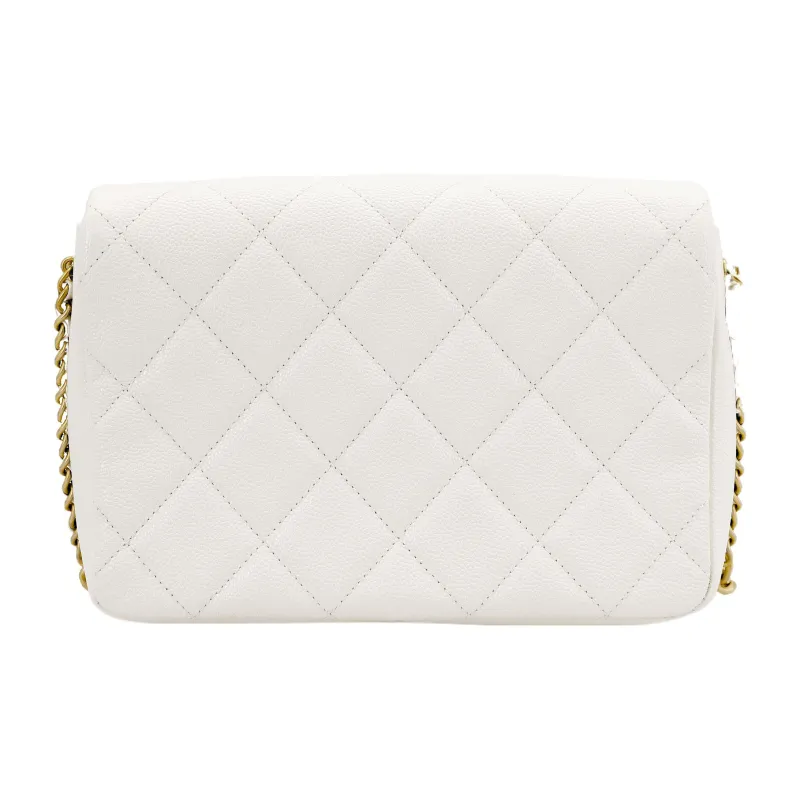 CHANEL Grained Calfskin Shoulder Bag, Crossbody Bag Women's White-2